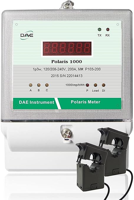 DAE P103-100 KIT UL, kWh Smart Submeter Polaris 1000, 1 or 2 Phase, 3 Wire (2 hot Wire, 1 Neutral), 100A, 120/240v, 2 Split Core CTs