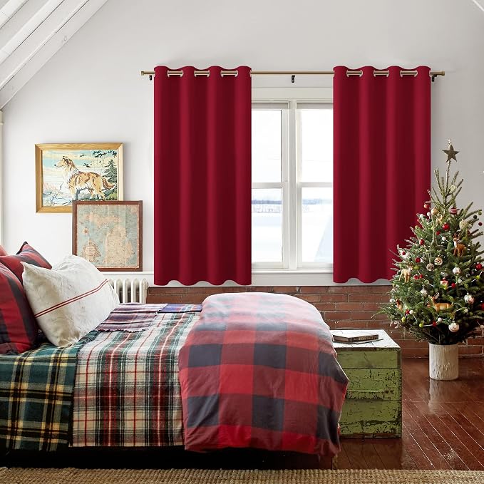 Blackout Curtains for Bedroom, 52 x 54 Inches Long, Christmas Red | Thermal - Image 6
