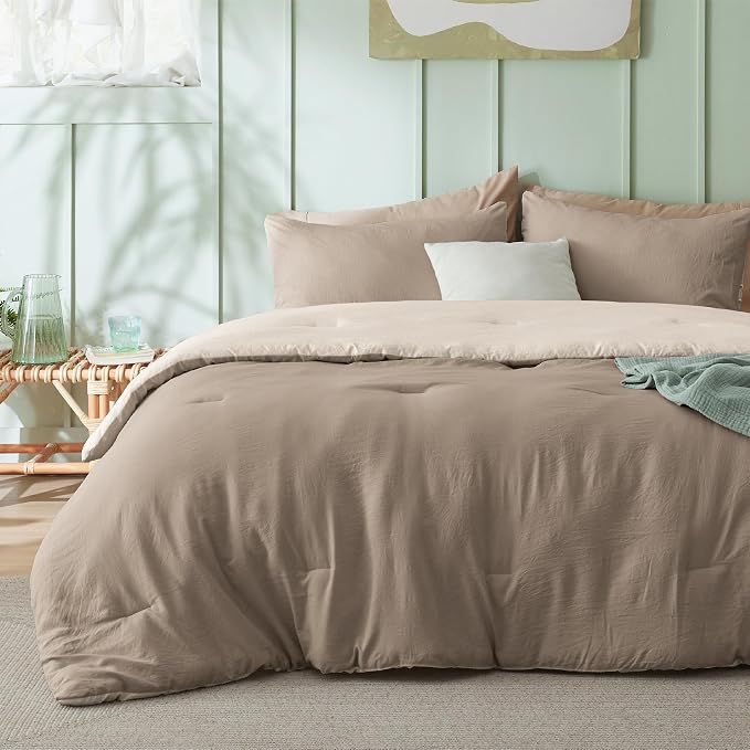 Bedsure Queen Comforter Set, Khaki Beige Soft Prewashed Bedding - Image 2