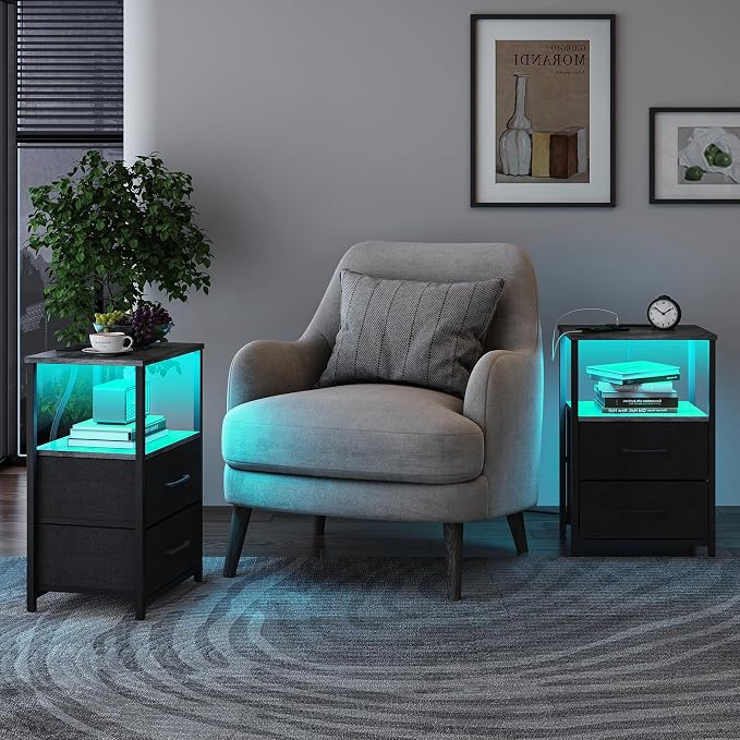 TUTOTAK Nightstands Set of 2, LED End Table - Image 2