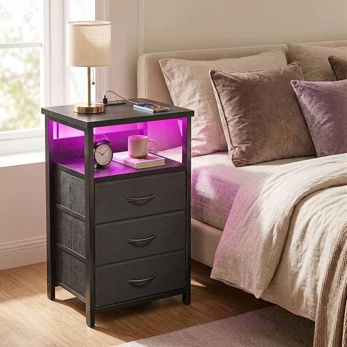 Fixwal Night Stand with 3 Drawers, built-in bedside charger, 2 AC outlets & 2 - Image 2