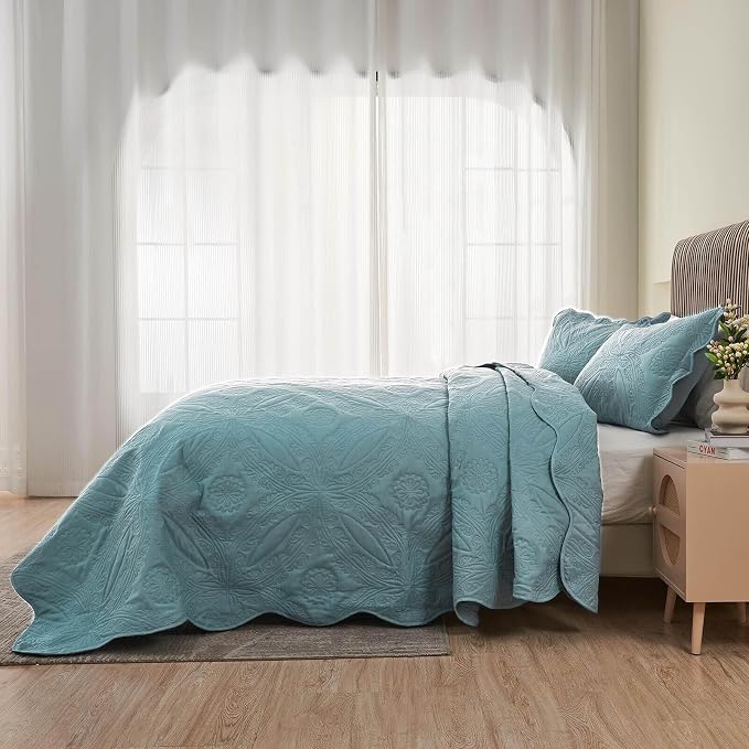 Kingnex Oversized King Bedspreads 128x120 Ultrasonic Quilted Blue | Extra Wide - Image 5