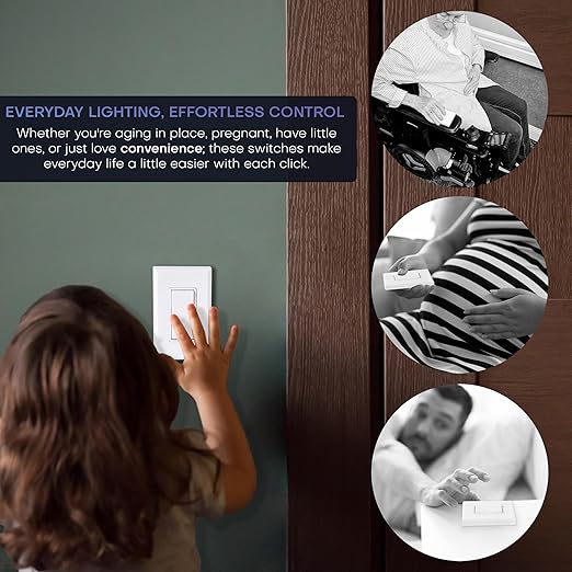 RunLessWire 2 Fixture Battery-Free DIY Kinetic Wireless Light Switch Kit 150ft RF Range for Different Fixtures or Outlets: 1 Remote Switch Controls 2 5A On/Off Receivers Simultaneously – Light Almond