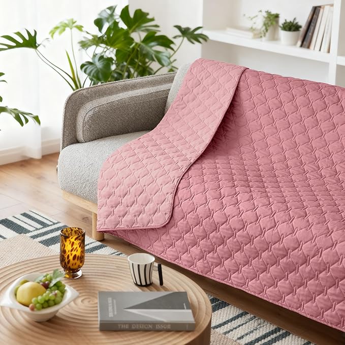 gogobunny 3X Stronger Waterproof Pet Blanket, Scratch Proof Furniture Protector for Dogs Cats, Reversible Cover 52x82 Inch, Dark Pink/Light Pink