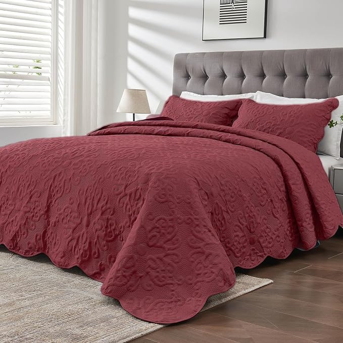 Kingnex Oversized King Bedspreads 128x120 Burgundy | Lightweight, Extra Wide by Kingnex