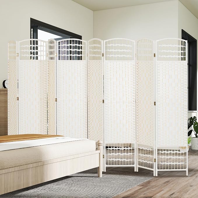 HOMCOM 8 Panel Room Divider, Folding Privacy Screen, Wave Fiber Freestanding - Image 8