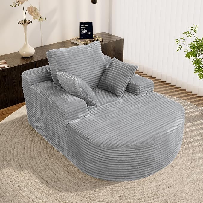 Corduroy D-Shaped Couches, Oversized Round Chair by SofaFurniture