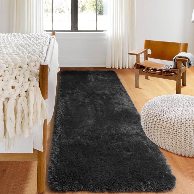 Black Runner Rugs for Bedroom Living Room, 2x6 Bedside Fluffy Area Rug - Image 2