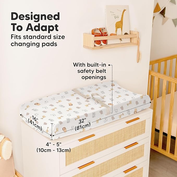 2-Pack Organic Changing Pad Covers for Girl, Boy, Neutral - 100% Cotton Changing Table Pad Cover, Soft Baby Nursery Diaper Changing Pad Sheets,Contour Changing Pads Liners,Change Pad Cover (KeaSafari)