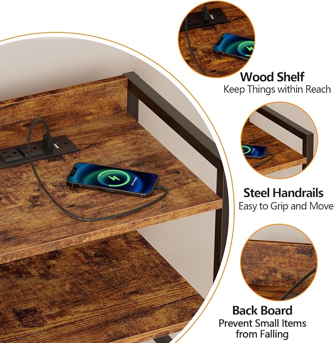 Night Stand with Charging Station, 4 Drawer Tall Bedside Table | small dresser - Image 4