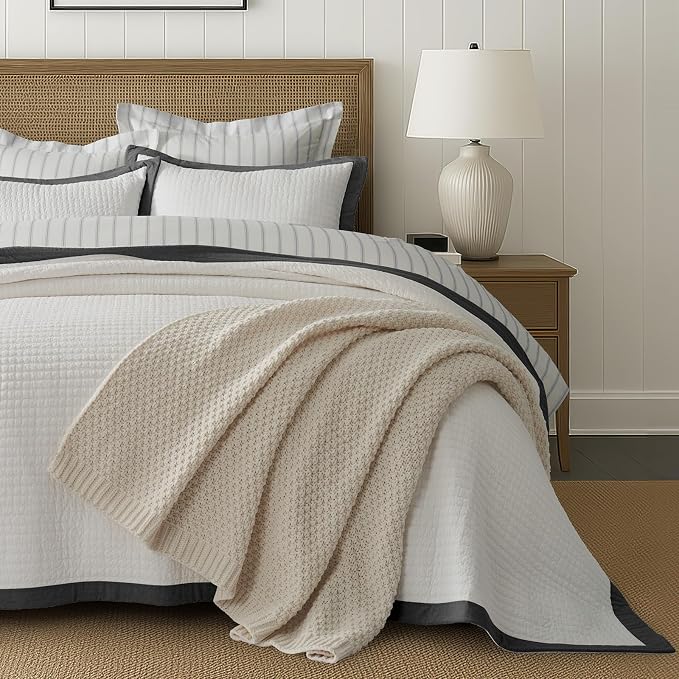 EVERGRACEHOME Border Frame Cotton Quilt Bedding Set, Washed Black | Border - Image 6