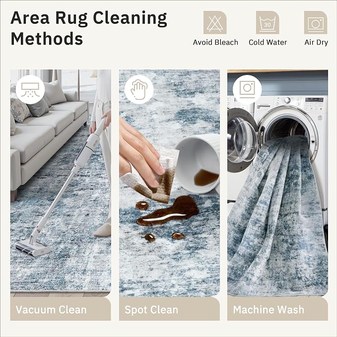 Soalmost 9x12 Area Rugs for Living Room Washable Rug Abstract Blue/Grey | - Image 9