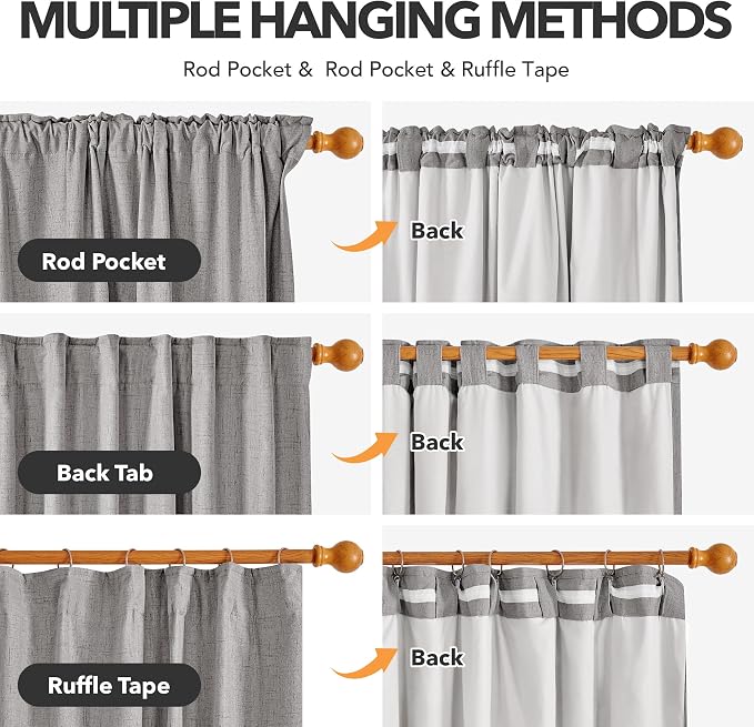 Deconovo 100% Blackout Linen-Blend Curtains 52" x 84" – Thermal Insulated - Image 2