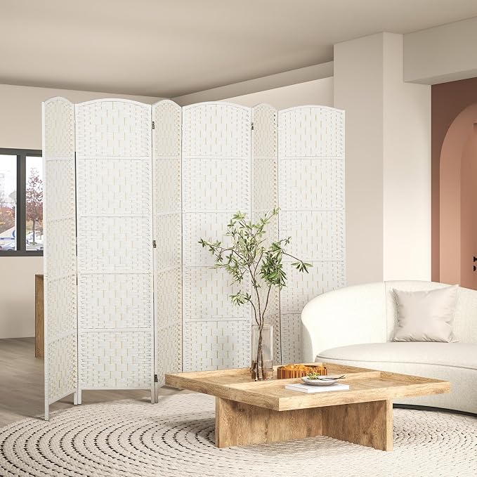 HOMCOM Room Divider 6 Panel Freestanding 6FT Tall Privacy Screen White | - Image 2