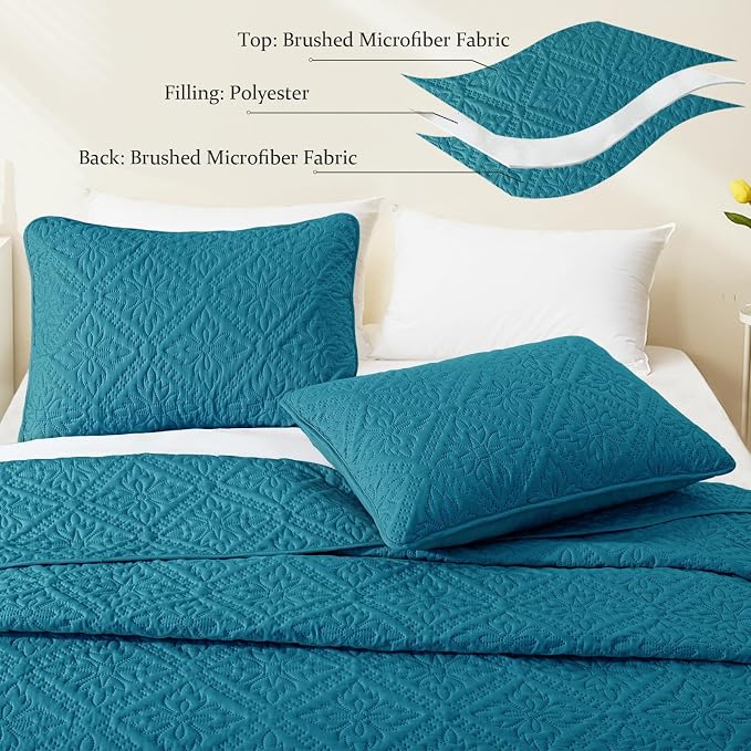 Exclusivo Mezcla Full Queen Quilt Set, Teal | Lightweight Soft Bedspreads - Image 4