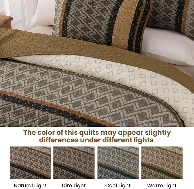 Dinjoy King Size Quilt Set Boho, Soft Striped Bedspreads, 3 Pieces Lightweight - Image 7