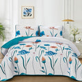 WONGS BEDDING Floral Quilt Set King, Shabby Chic Teal Floral Botanical Pattern by WONGSBEDDING