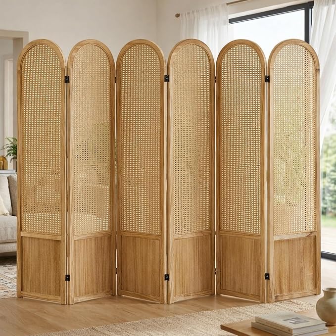 6 Panel Rattan Room Divider Screen, Boho Folding Privacy Screen | Decorative - Image 8