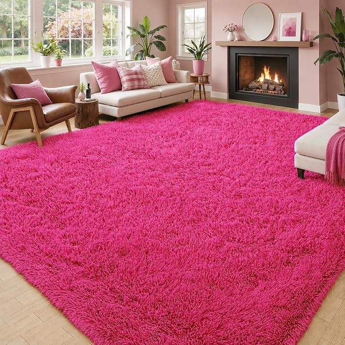 6x9 Shag Area Rug for Living Room, Hot Pink Soft Plush Fluffy Carpet | Non-Slip - Image 2