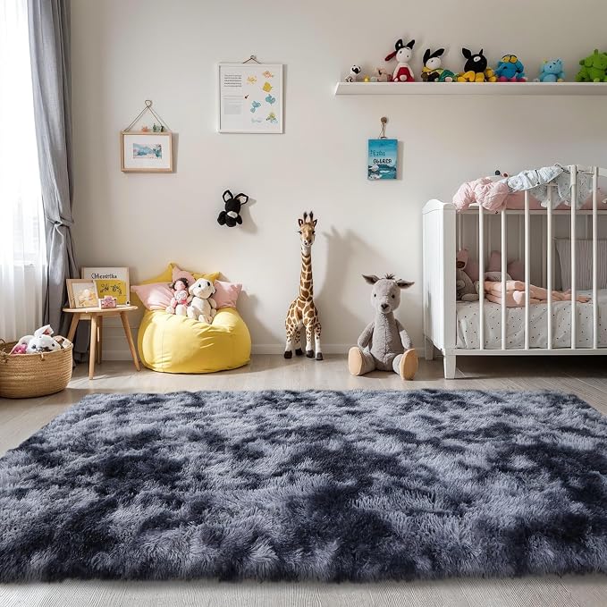 3x5 Thick Tie-dye Dark Grey Fluffy Shag Rug - Image 7