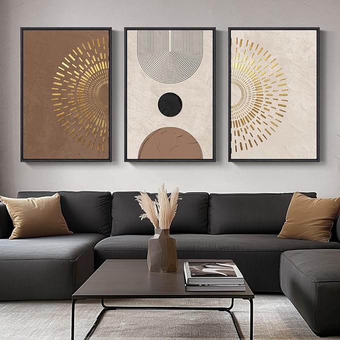 Large Framed Boho Neutral Abstract Wall Art by Cuspin
