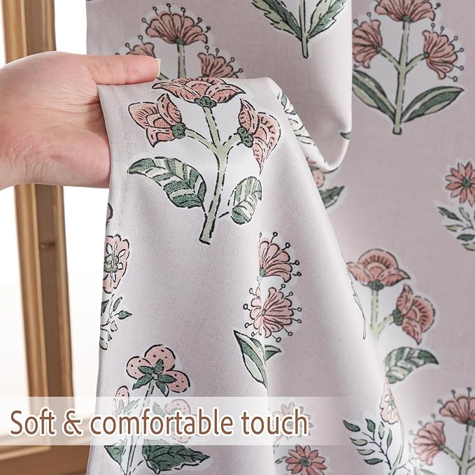 RYB HOME Pink 100% Blackout Floral Curtains 84 Inches Long 2 Panels - Image 9