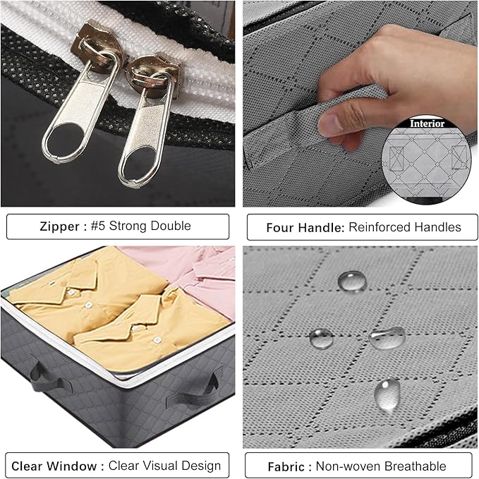 BiCINE 4 Pack Under Bed Storage, 90L Foldable Closet Containers Organizers | - Image 3