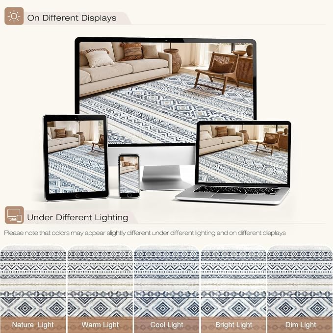 cotiled Boho 5x8 Area Rugs for Living Room: Soft Moroccan Washable Rug | Solve - Image 7