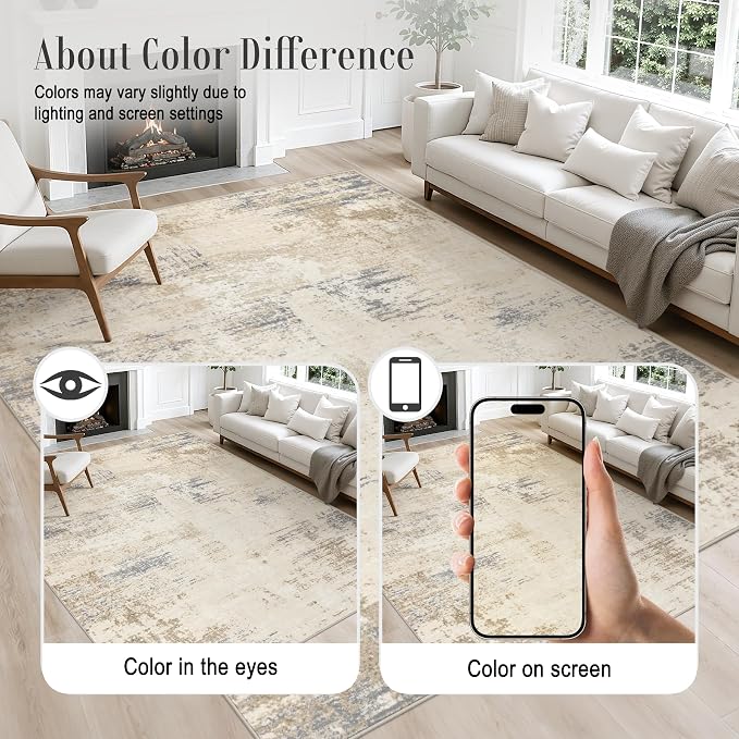 Round Area Rug Living Room: 6 ft Modern Washable Indoor Carpet | - Image 4