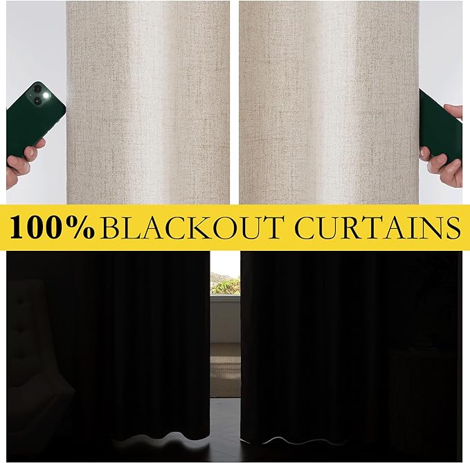 NICETOWN Oatmeal Vintage Open Linen Weave Flax Thermal Curtains, 100% Blackout - Image 4