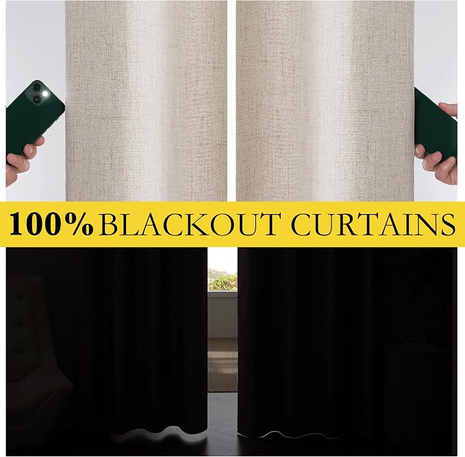 NICETOWN 100% Blackout Oatmeal Linen Curtains 95 inches Length - Image 2