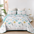 Dinjoy Aqua Quilt Set Full, Floral Botanical Bedspread by DINJOY