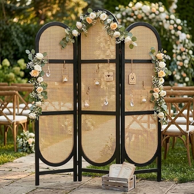 3 Panel Rattan Room Divider Screen, Boho Folding Privacy Screen | Decorative - Image 8