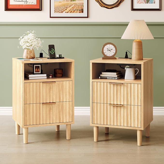 VINGLI Fluted Nightstands Set of 2 by VINGLI