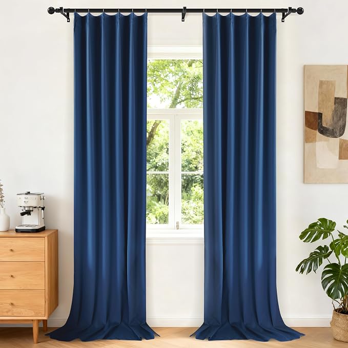 Etherealveil Navy Blue Pinch Pleated Blackout Curtains 2 Panels 40"x102" | Back by Etherealveil