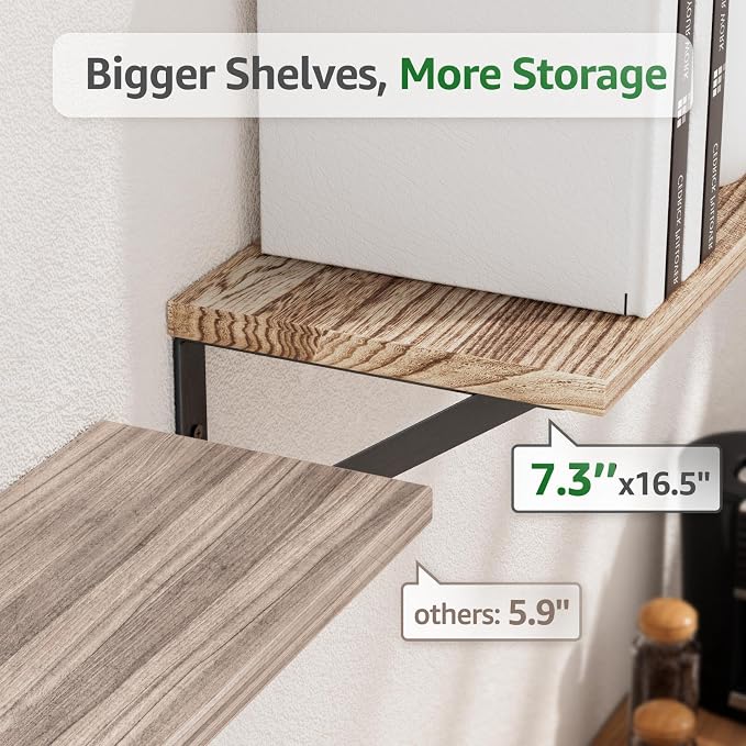 Wall Shelves 7.3" Deep Solid Paulownia Wood | 15mm Thick, Wider & Longer & - Image 4