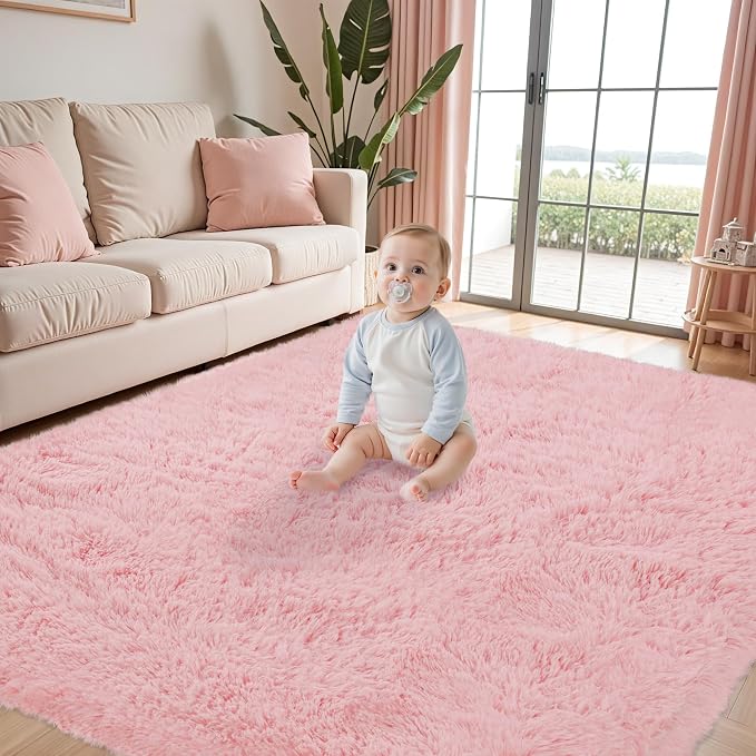 8x10 Area Rug for Living Room, Dark Pink Fluffy Shag Non-Slip Bedroom Rugs | - Image 9