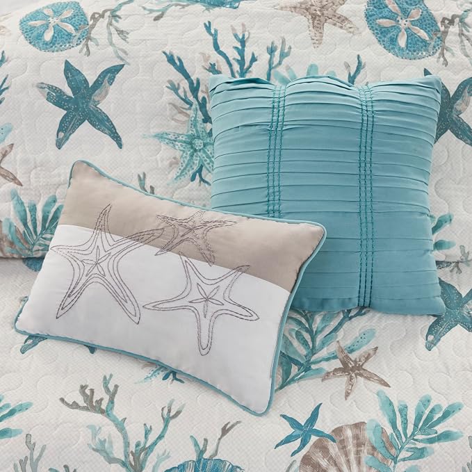 Madison Park Quilt Set Cottage Coastal Design, Starfish Print - Image 3