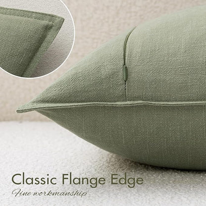 EMEMA Decorative Linen Throw Pillow Covers 26x26 Inch Grass Green Boho Farmhouse Neutral Couch Throw Pillows for Bed Pack of 2 Accent Pillowcase Modern Sofa Cushion Livingroom Home