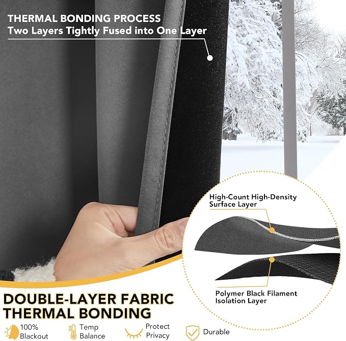 Deconovo Blackout Curtains for Bedroom Living Room Back Tab 95 Inches Long | - Image 5