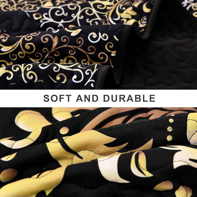 DJY Black Quilt Set King Size, Boho Gold Damask Bedspread Coverlet 3Pcs | Soft - Image 5