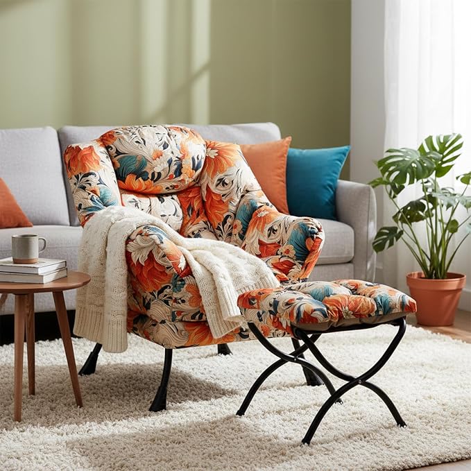 Welnow Lazy Chair with Ottoman, Reading Chair with Footrest, Foldable Footrest - Image 9