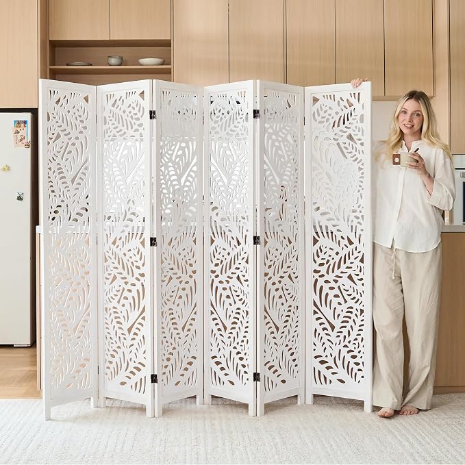 Leaf-Carved Room Divider Privacy Screen - Image 7