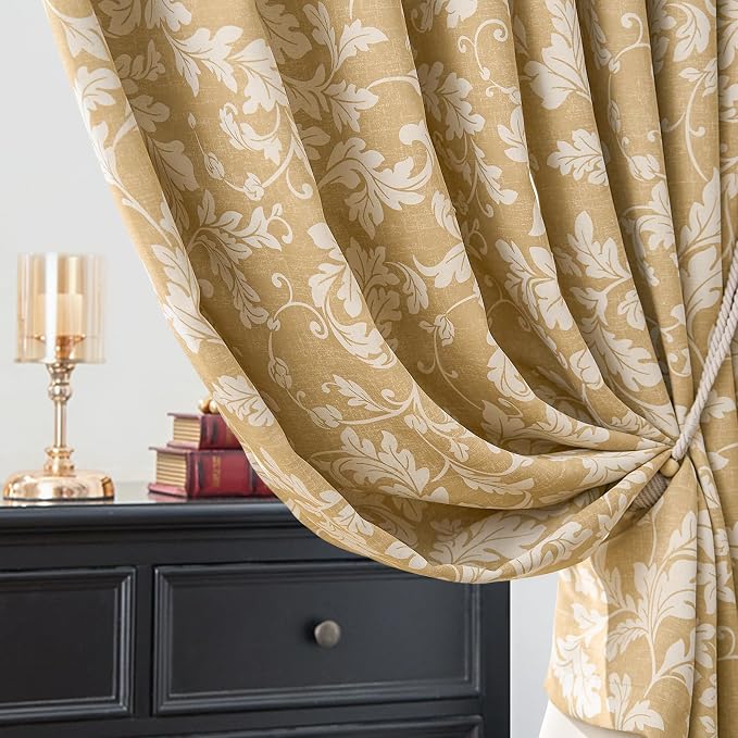 jinchan Brown Floral Blackout Curtains 84 Inch Farmhouse Grommet 2 Panels | - Image 9