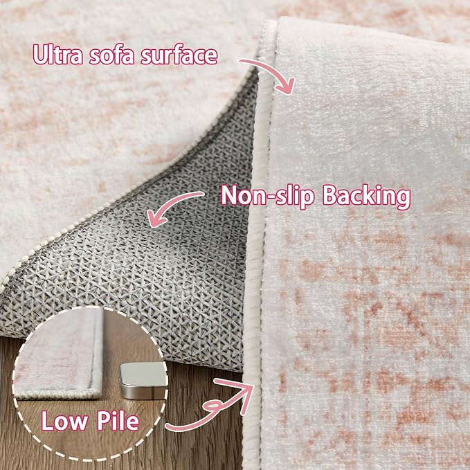 Latte&Fog 3x5 Entryway Pink Area Rugs, Vintage Floral Washable Cute Rugs | - Image 7