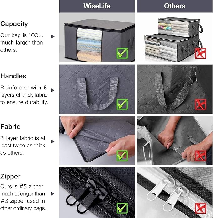 WISELIFE Clothes Storage Bags, Large Capacity Blanket Storage Containers - Image 6