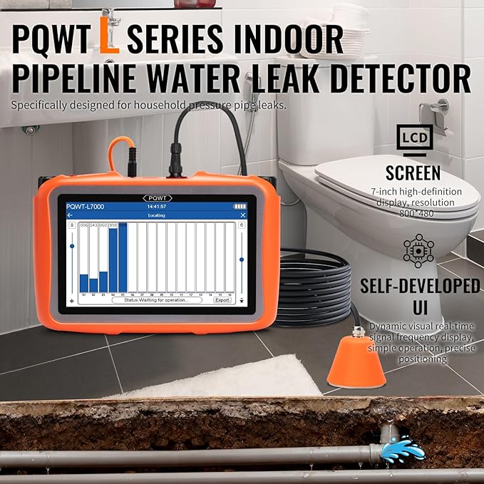 PQWT L40 Underground Water Leak Detectors for Home Wall Water Pipe Detector Machine Vertical Sensor Acoustic Pipeline Leakage Detection Kit Noise Reduction Headphone Smart Touchscreen Carry Case