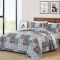 Dobuyly Patchwork Quilt Set Queen Size Boho Plaid Bedspread Red Grey Quilt by Dobuyly
