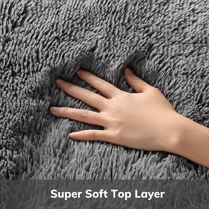 Ophanie 4x6 Oval Grey Rugs for Bedroom Living Room, Fluffy Fuzzy Furry Carpet - Image 2