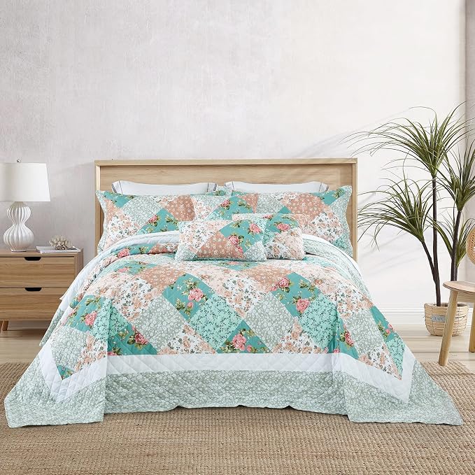 DaisyHuang Oversized King Bedspread, Farmhouse Patchwork Floral Quilt Bedding by DaisyHuang